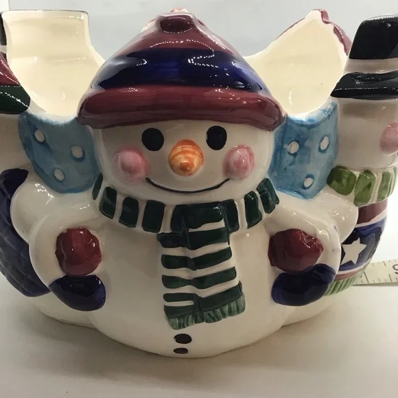 Houston Harvest Ceramic Winter Snowmen Large Bowl Christmas Holiday - Picture 10 of 13